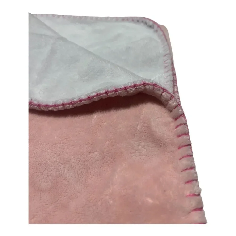 Pottery Barn Kids Pink White Baby Blanket Whipstitch Edge Soft